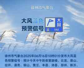 今天上午徐州市气象台发布大风蓝色预警信号预计今天中午到夜里鼓
